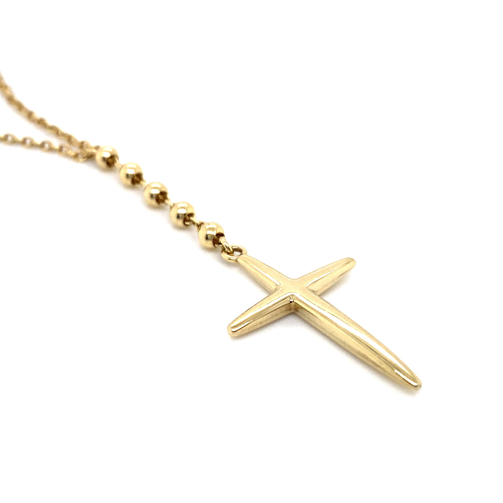 14K Yellow Gold Rosary Bead Cross Necklace