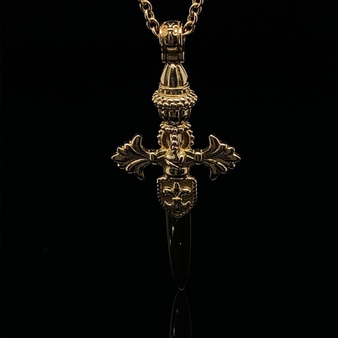 18K Yellow Gold Dagger Amulet Pendant Necklace