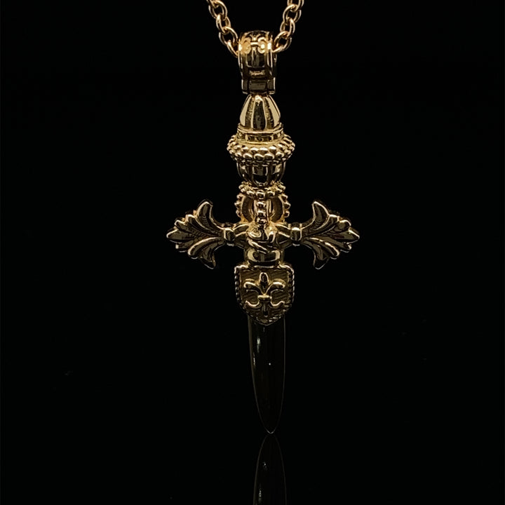 18K Yellow Gold Dagger Amulet Pendant Necklace
