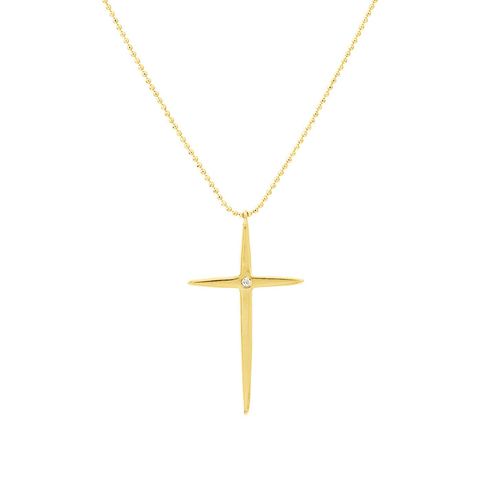 14K Yellow Gold Bead &amp; Diamond Cross Duo Necklace
