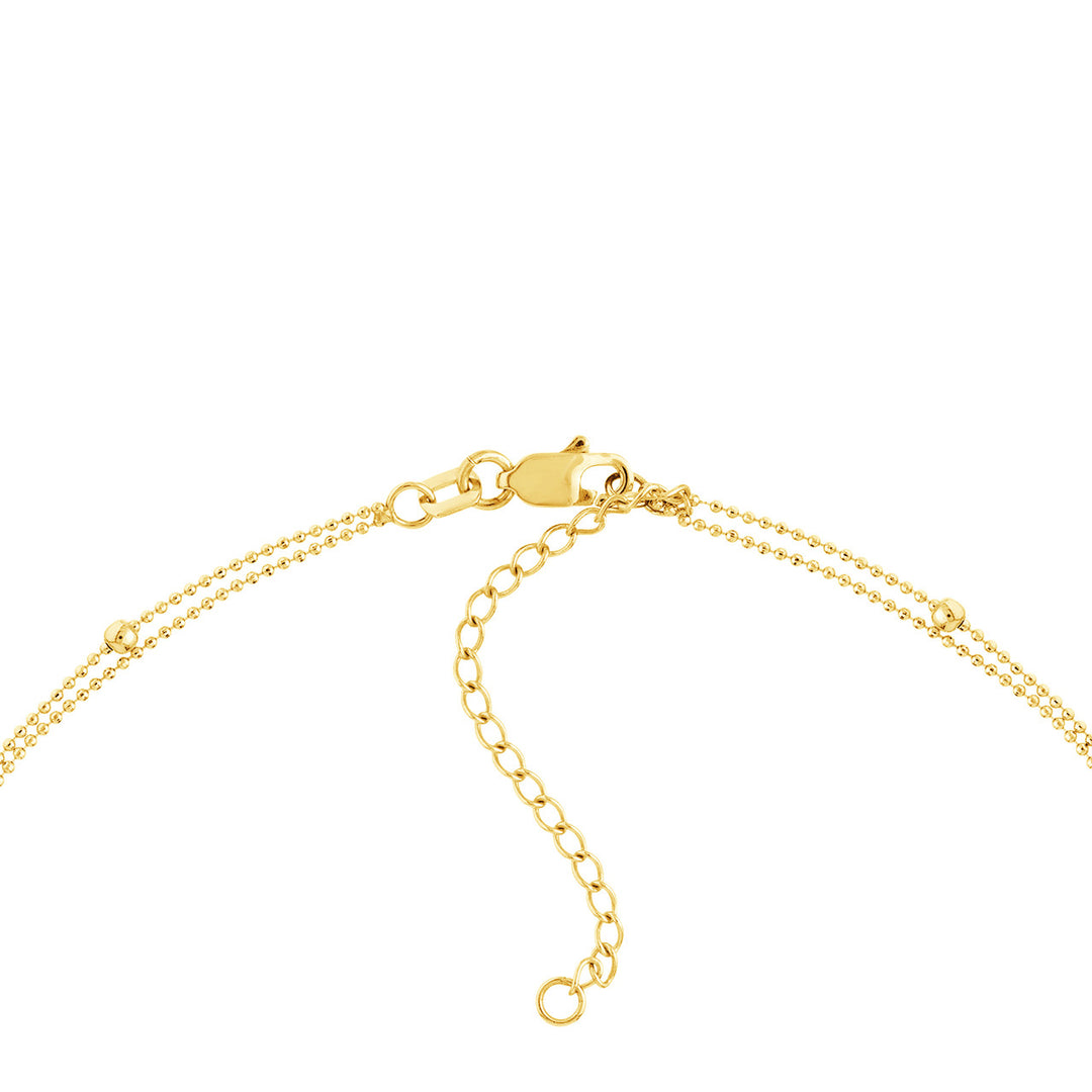 14K Yellow Gold Bead &amp; Diamond Cross Duo Necklace