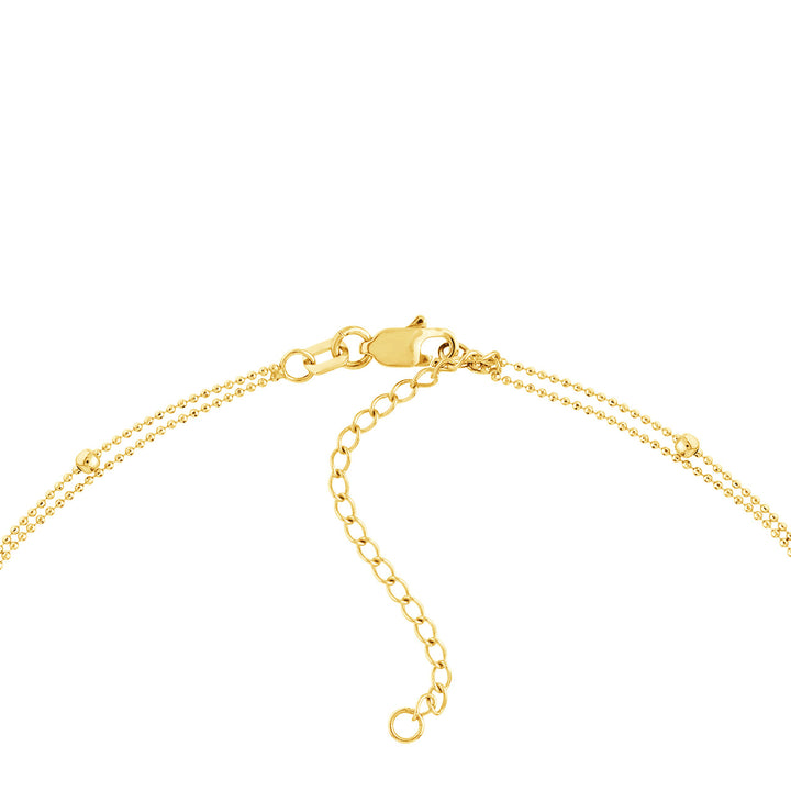 14K Yellow Gold Bead &amp; Diamond Cross Duo Necklace