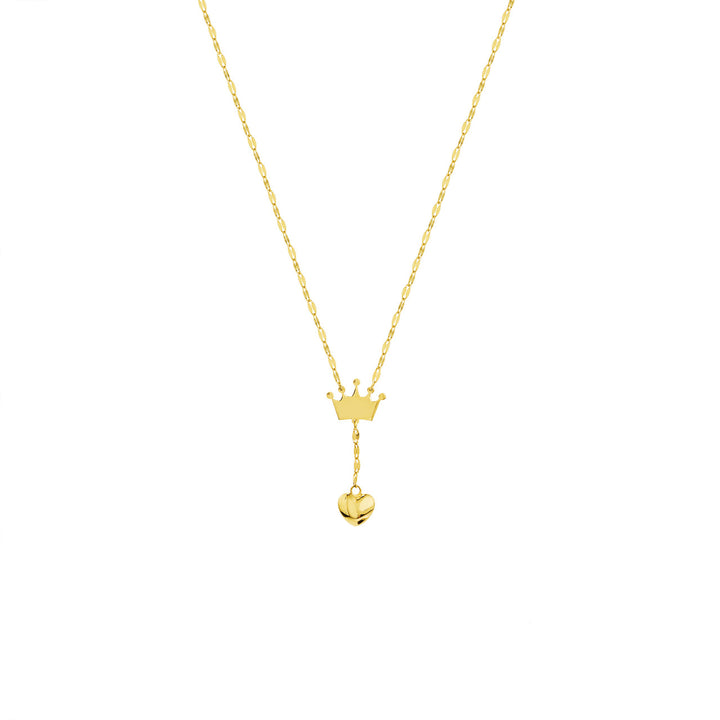 Adj. Puffed Crown &amp; Heart Drop Baby Necklace
