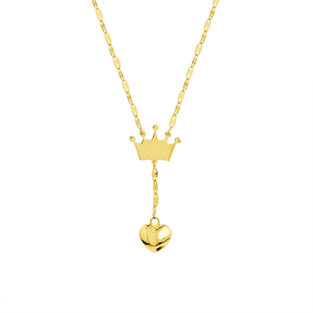 Adj. Puffed Crown &amp; Heart Drop Baby Necklace