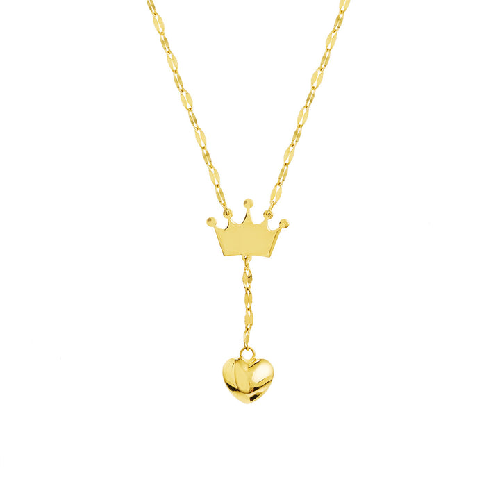 Adj. Puffed Crown &amp; Heart Drop Baby Necklace
