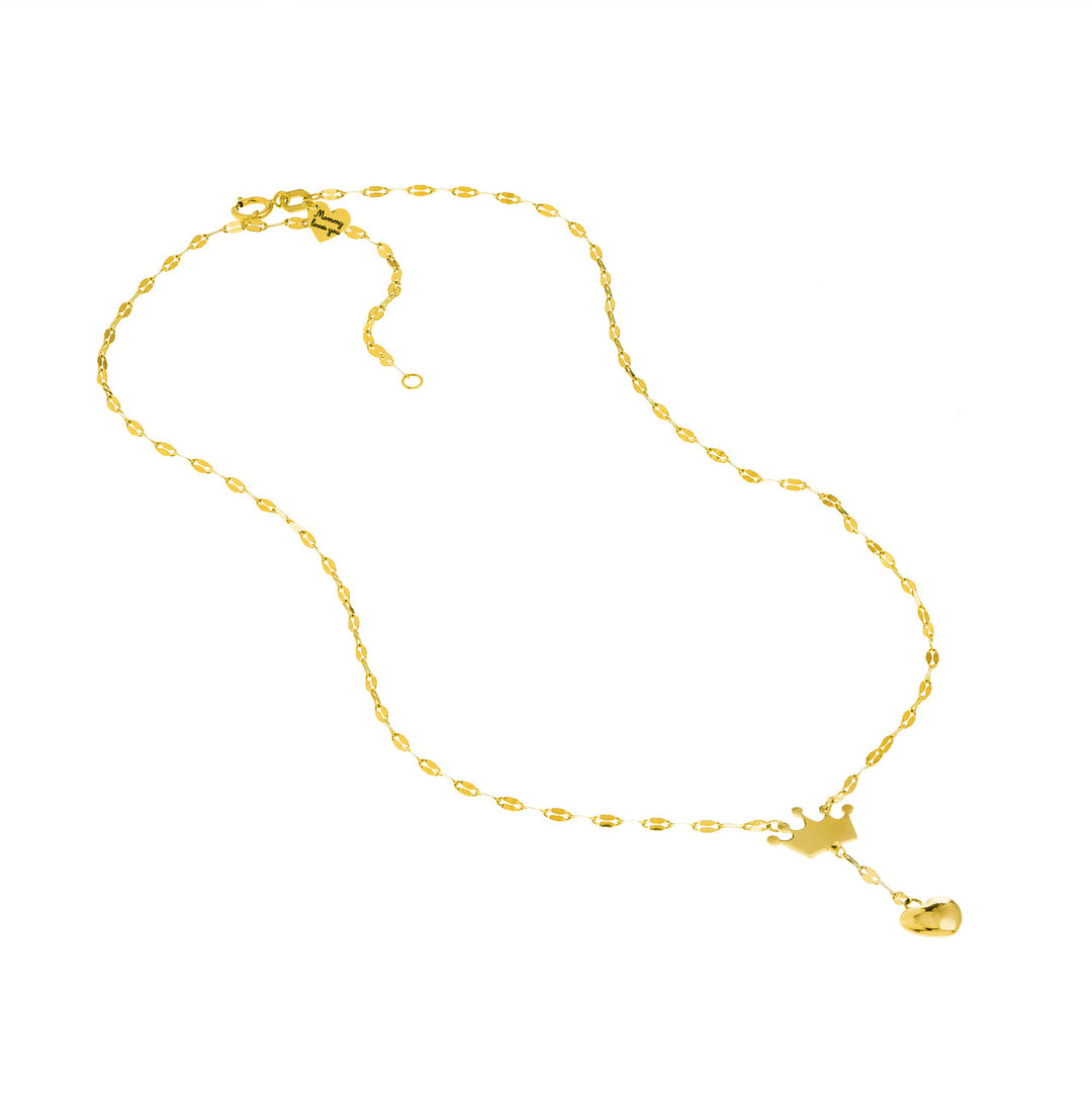 Adj. Puffed Crown &amp; Heart Drop Baby Necklace