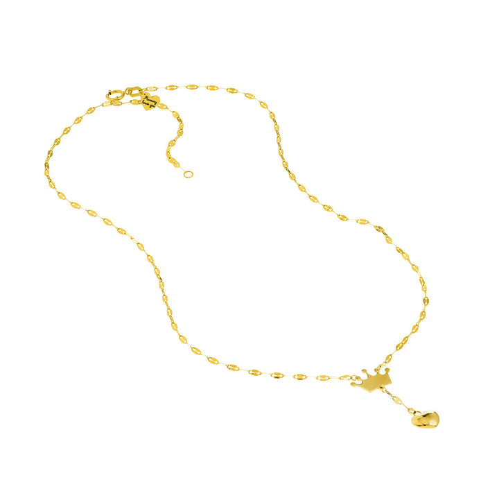 Adj. Puffed Crown &amp; Heart Drop Baby Necklace