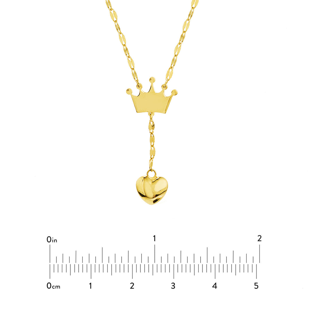 Adj. Puffed Crown &amp; Heart Drop Baby Necklace