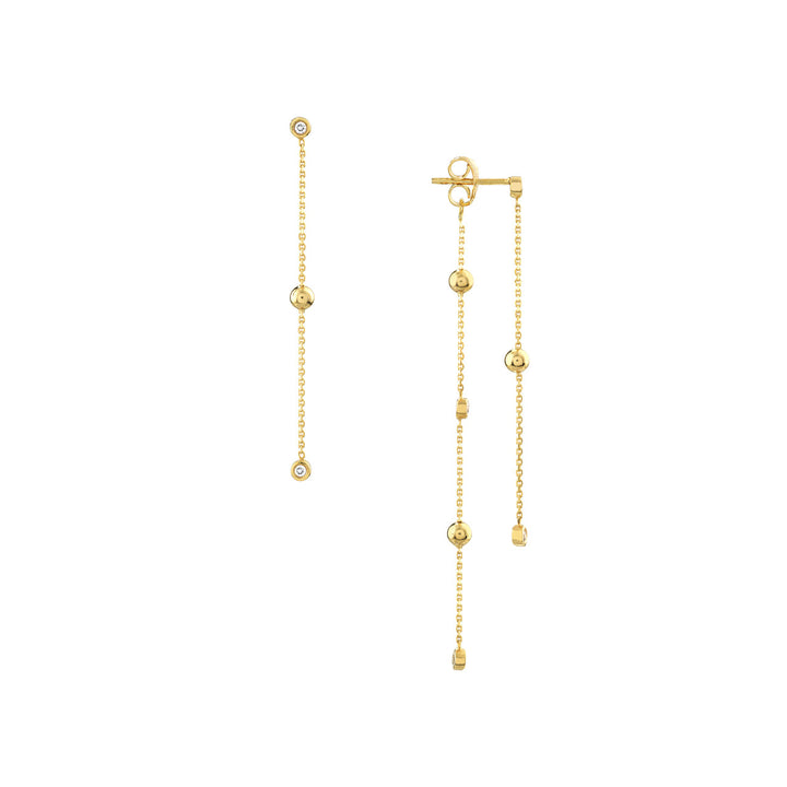Alternating Bezel Diamond &amp; Bead Front &amp; Back Earring