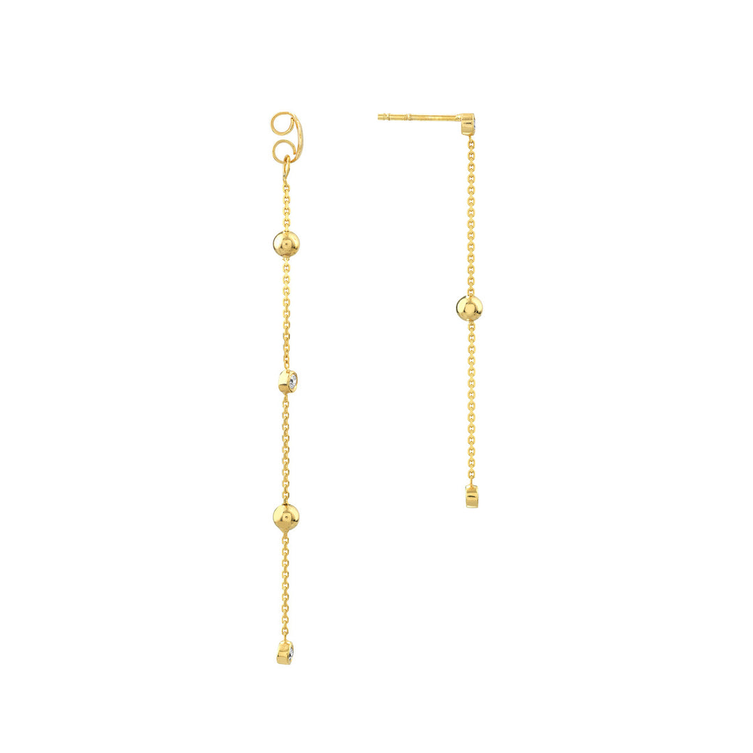 Alternating Bezel Diamond &amp; Bead Front &amp; Back Earring