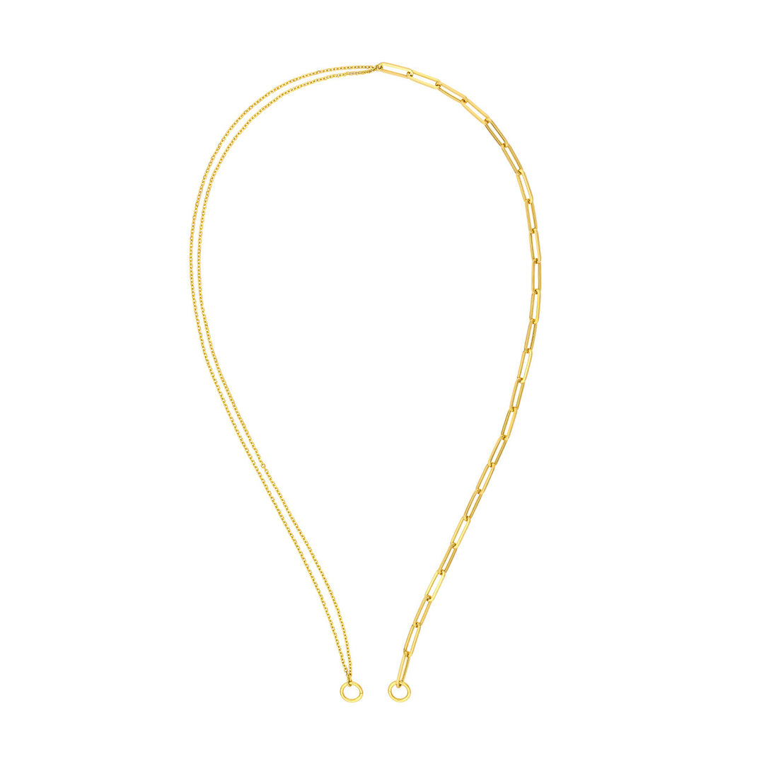 14K Yellow Gold Paper Clip &amp; Double Cable Split Chain Necklace