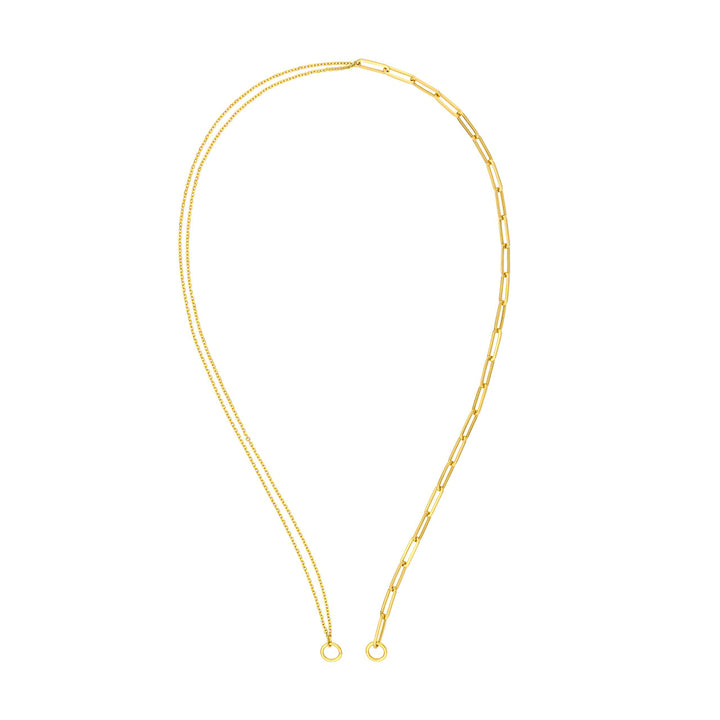 14K Yellow Gold Paper Clip &amp; Double Cable Split Chain Necklace