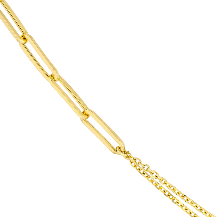 14K Yellow Gold Paper Clip &amp; Double Cable Split Chain Necklace