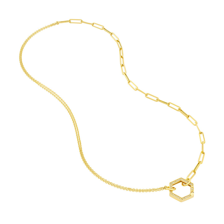 14K Yellow Gold Paper Clip &amp; Double Cable Split Chain Necklace