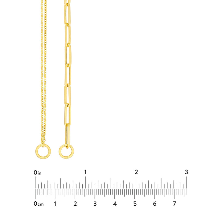 14K Yellow Gold Paper Clip &amp; Double Cable Split Chain Necklace