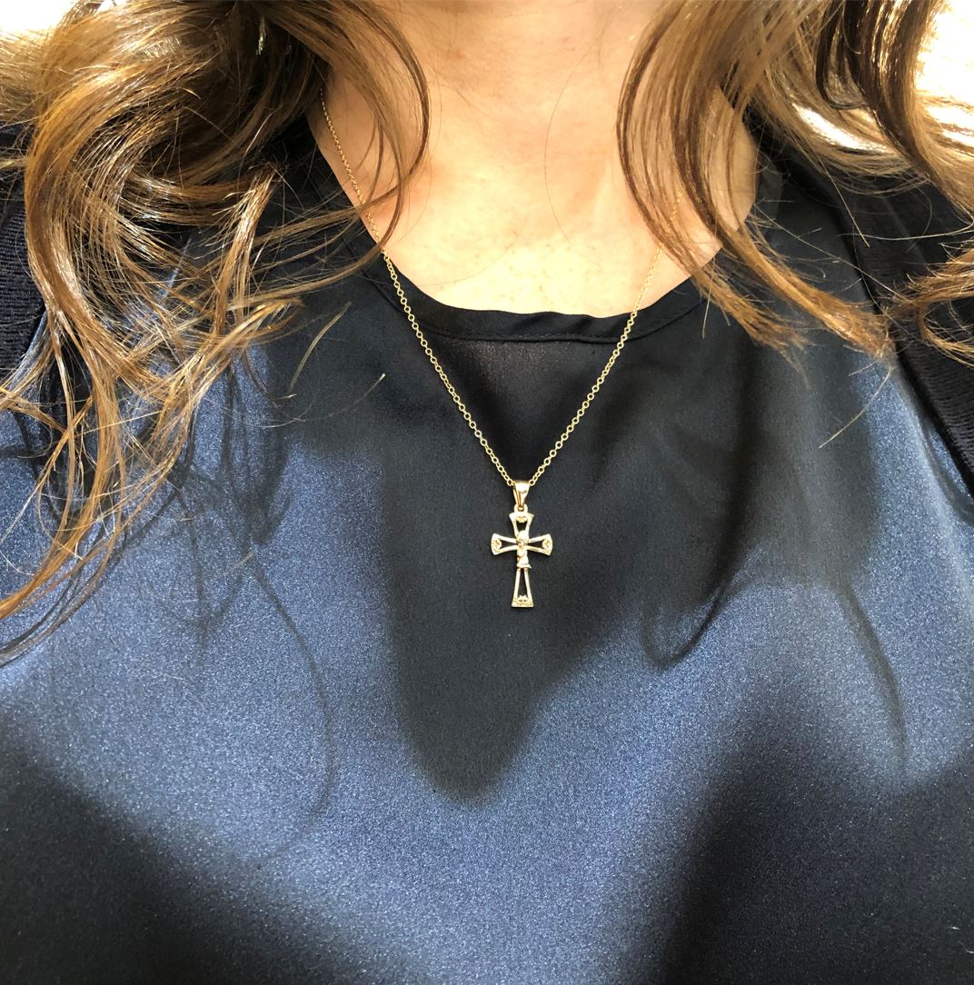 14K Two-Tone Gold Praying Boy Cross Pendant
