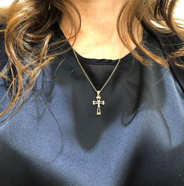 14K Two-Tone Gold Praying Boy Cross Pendant