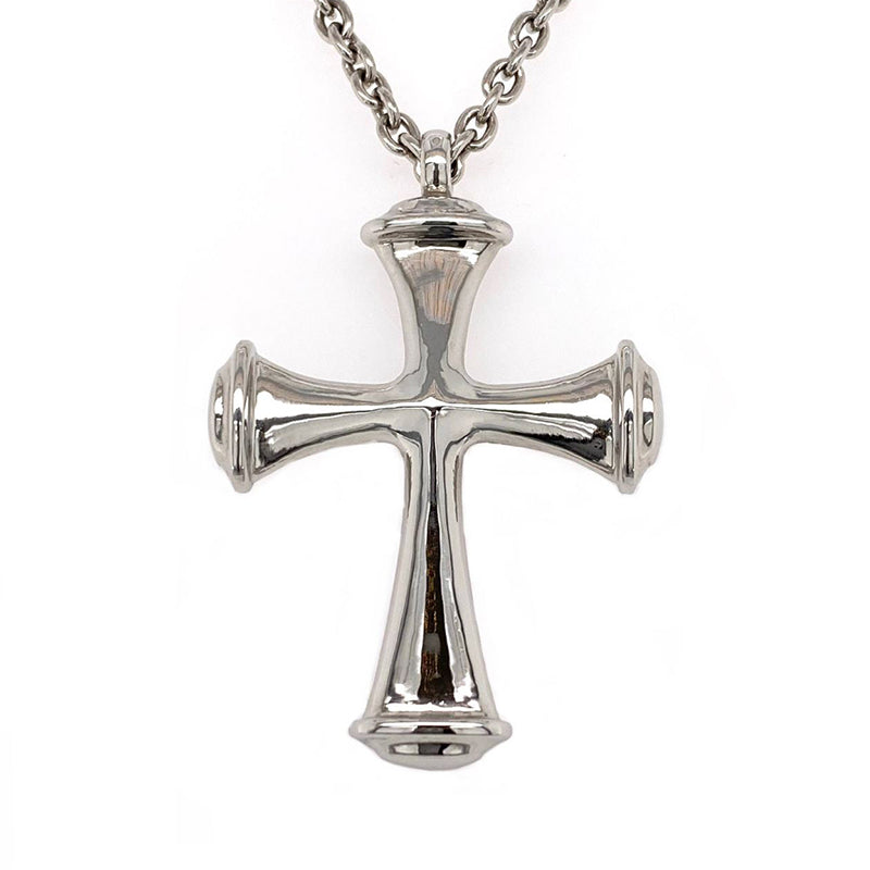 Solid platinum cross pendant necklace on 24 inch platinum cable chain