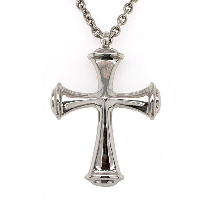 Solid platinum cross pendant necklace on 24 inch platinum cable chain