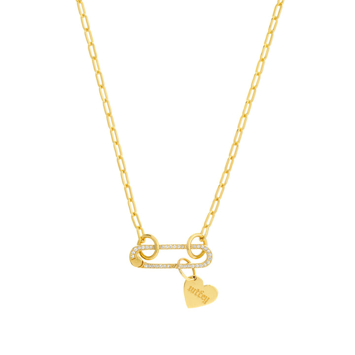 14K Yellow Gold Diamond Paper Clip Push Lock Connector