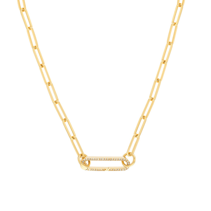 14K Yellow Gold Diamond Paper Clip Push Lock Connector