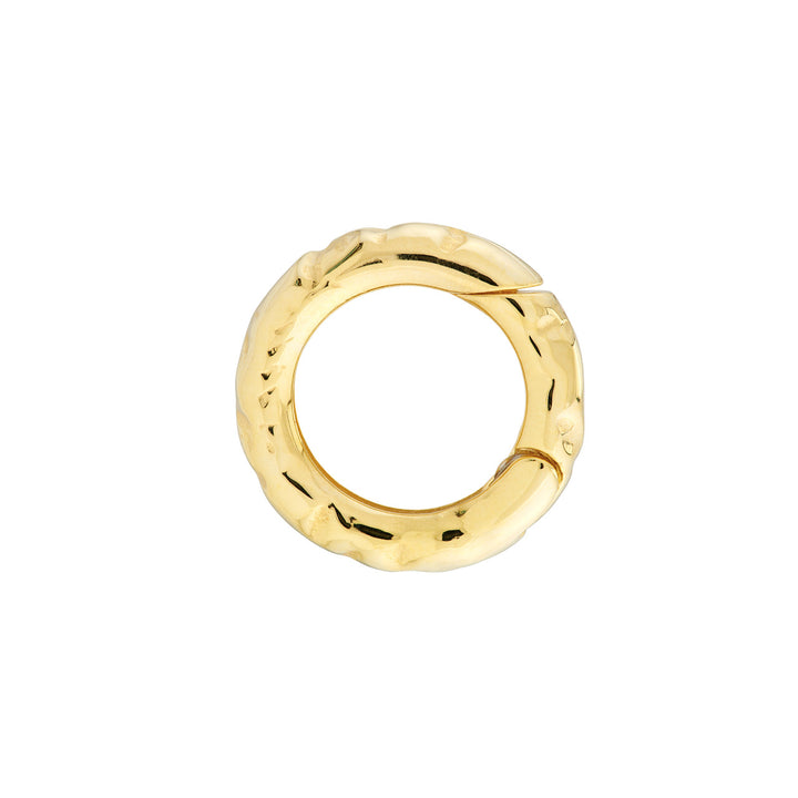 14K Yellow Gold Hammered Round Push Lock Connector