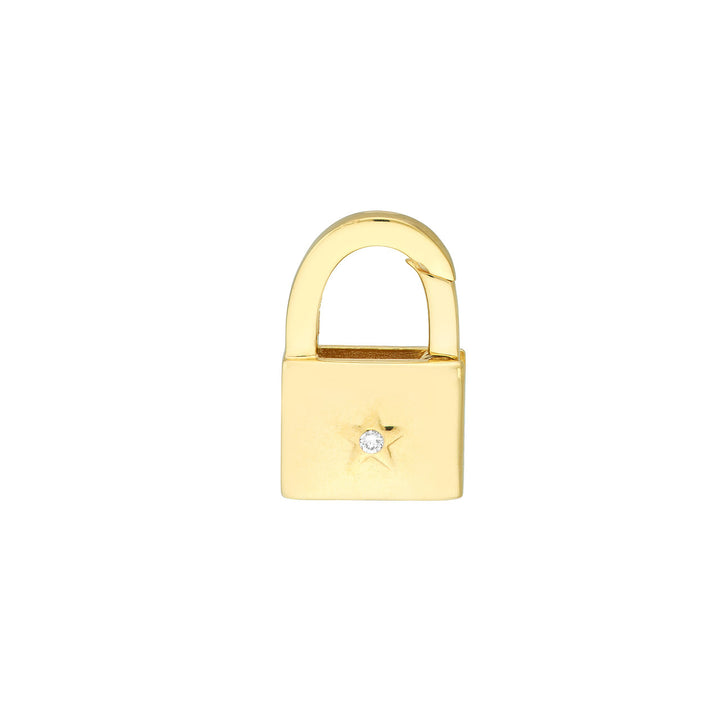 14K Yellow Gold Padlock Push Lock Connector with Diamond Star