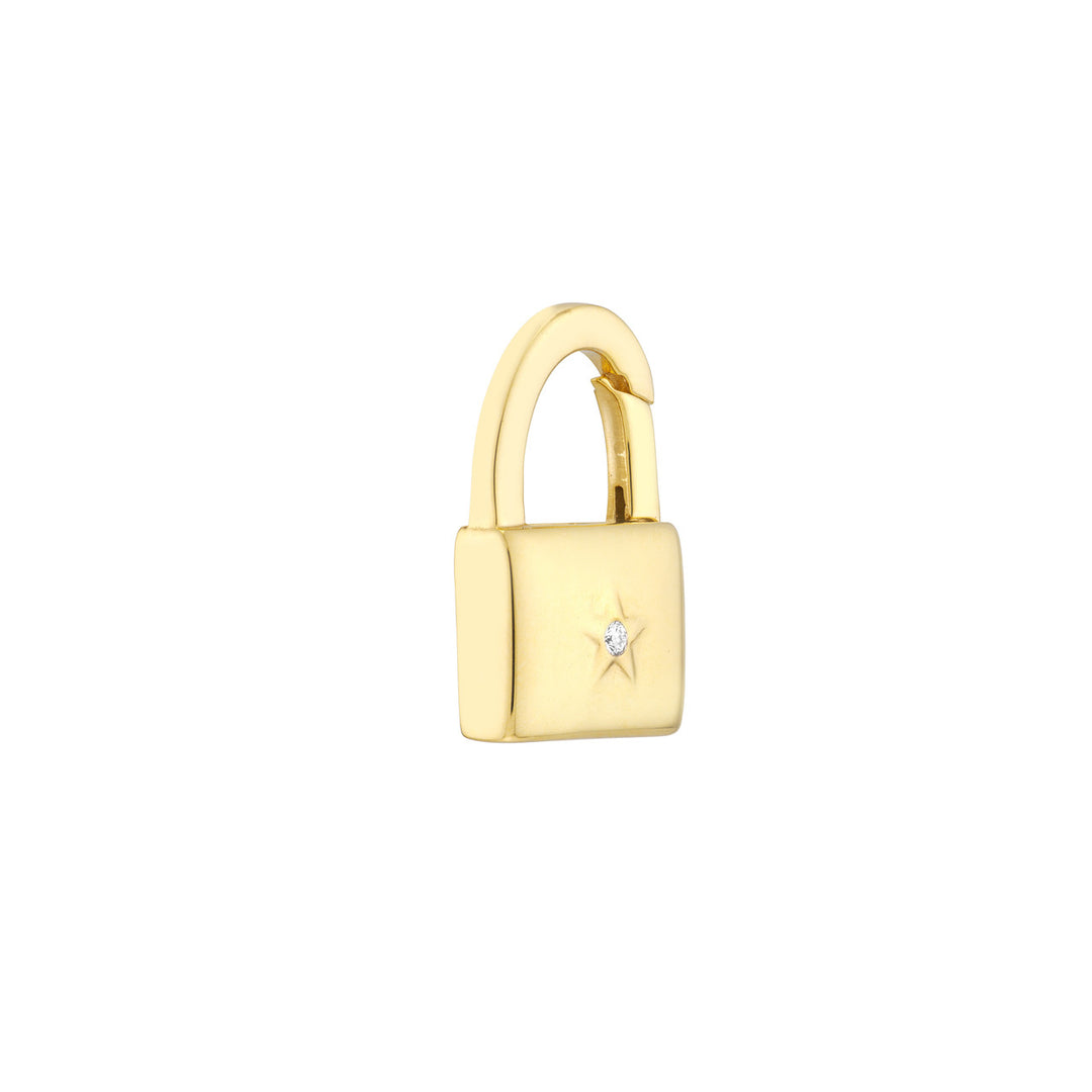 14K Yellow Gold Padlock Push Lock Connector with Diamond Star