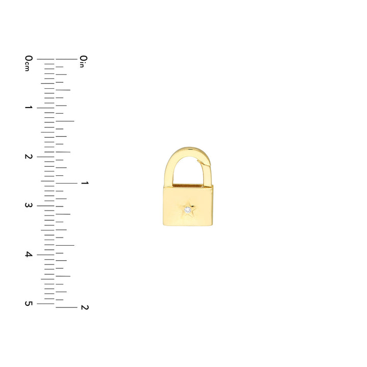14K Yellow Gold Padlock Push Lock Connector with Diamond Star