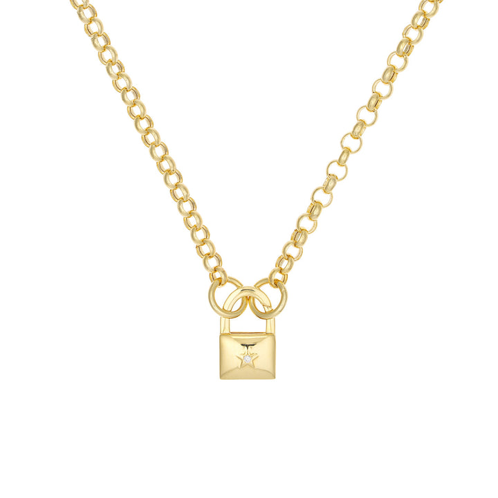 14K Yellow Gold Padlock Push Lock Connector with Diamond Star