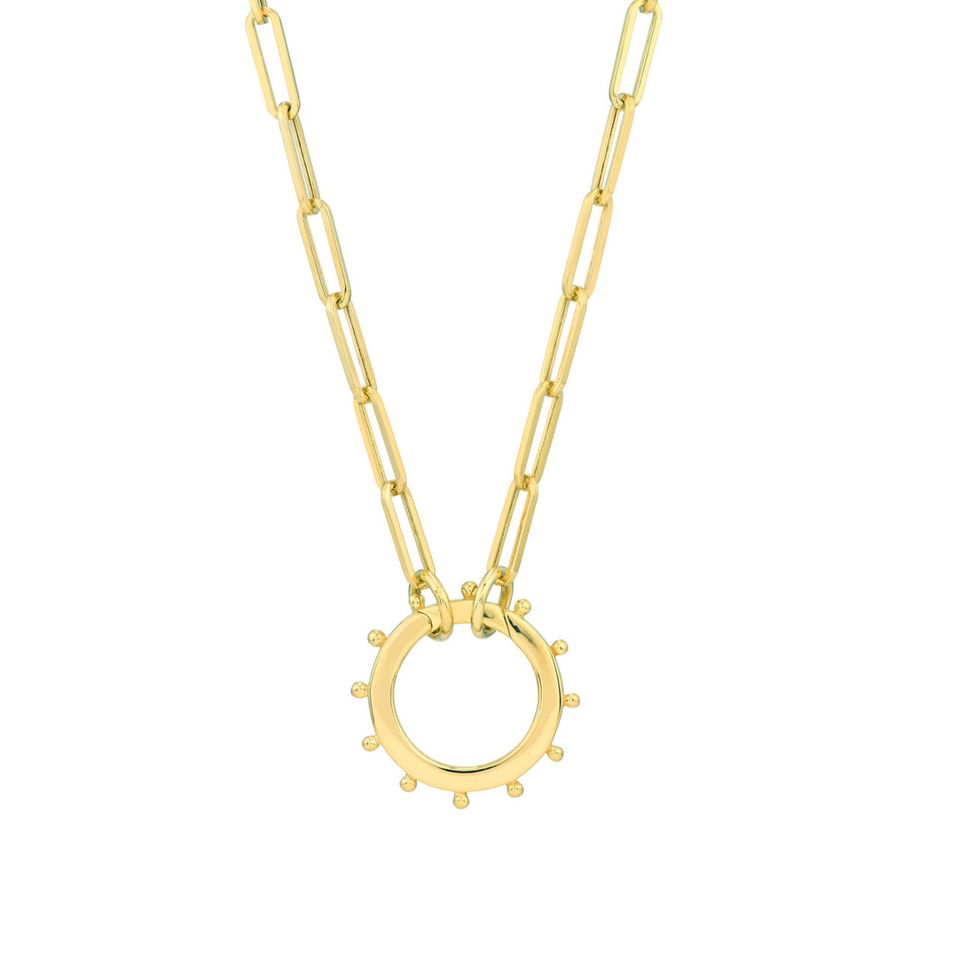 14K Yellow Gold Large Round Push Lock Connector with Bead Detail