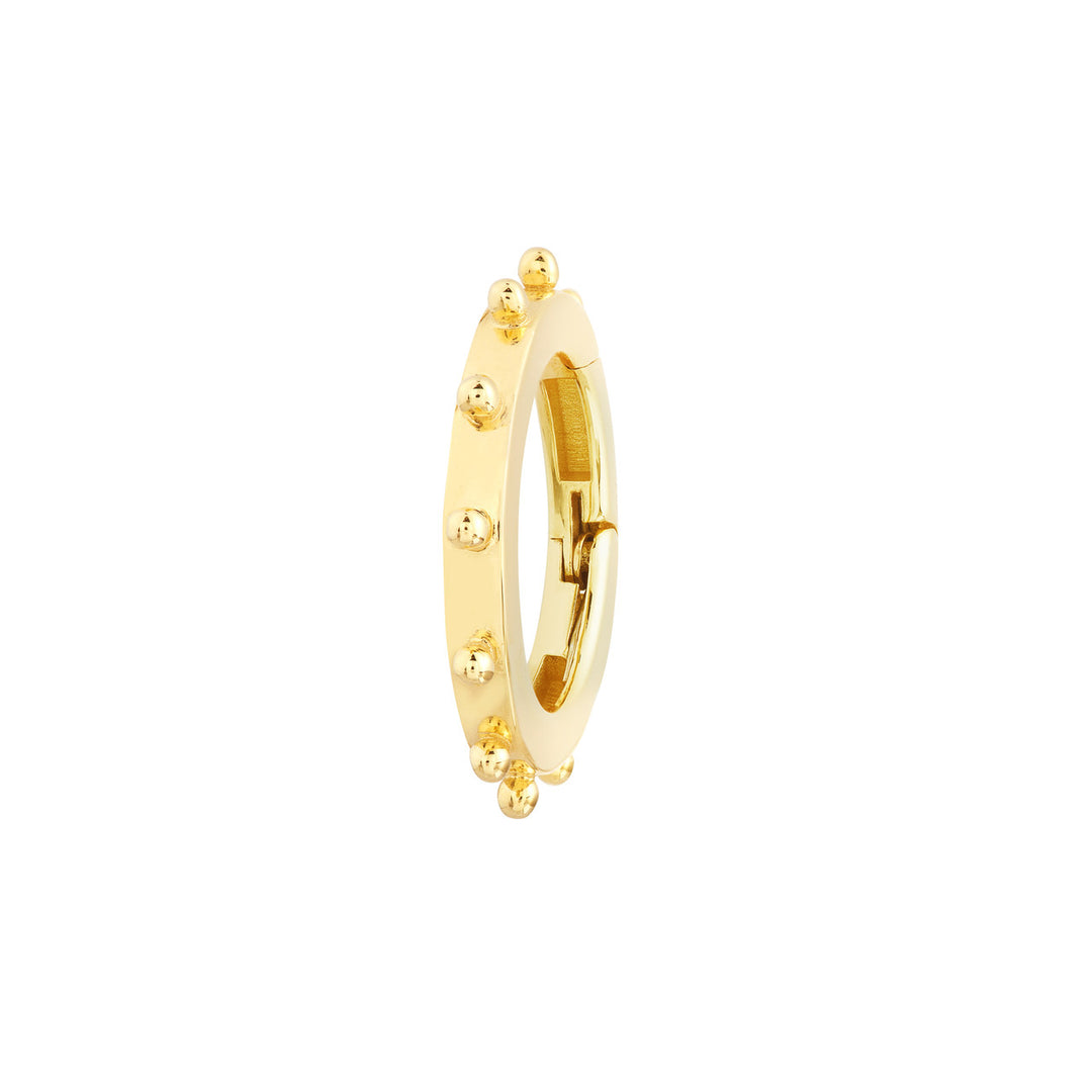 14K Yellow Gold Large Round Push Lock Connector with Bead Detail