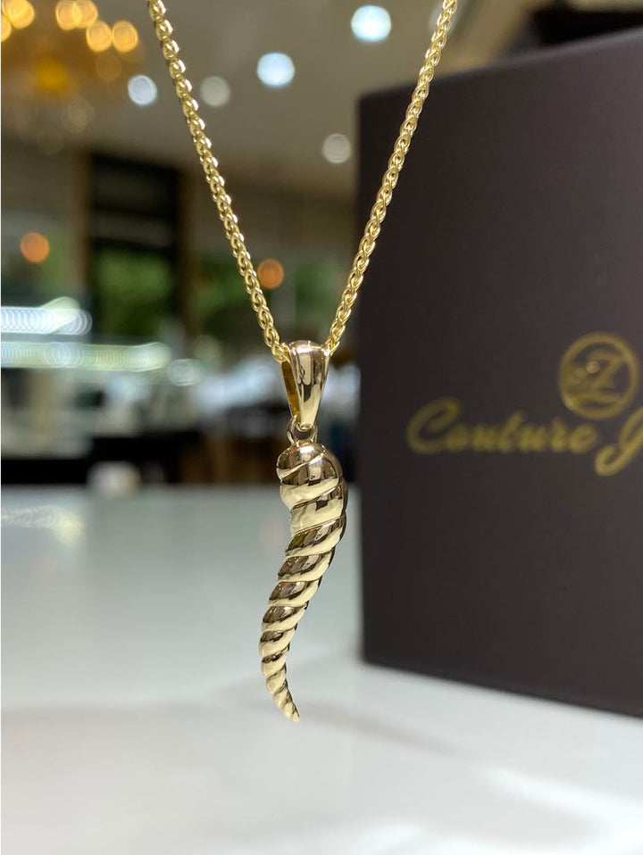 14K Solid Gold Cornicello Italian Horn Charm