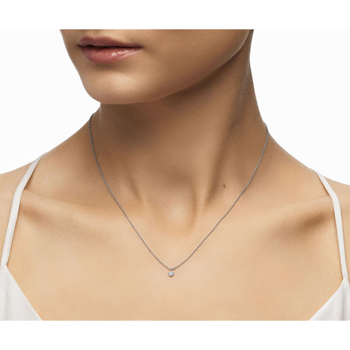 18K White Gold Bezel Diamond Pendant Necklace