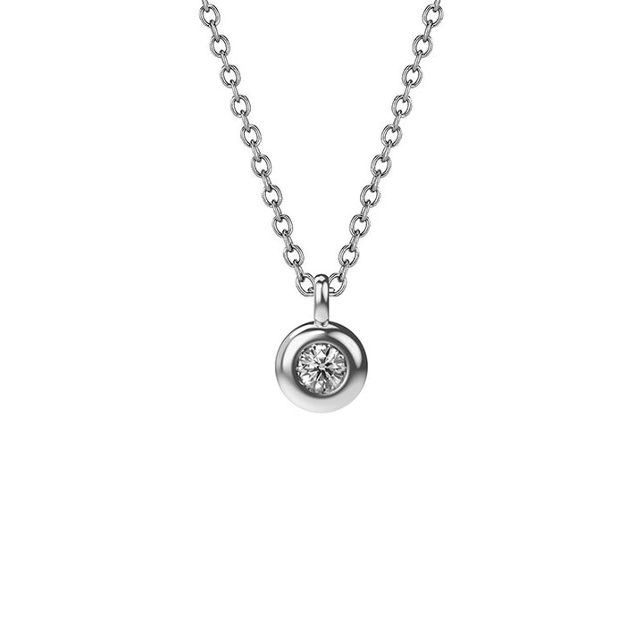 18K White Gold Bezel Diamond Pendant Necklace