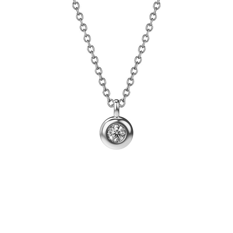 18K White Gold Bezel Diamond Pendant Necklace